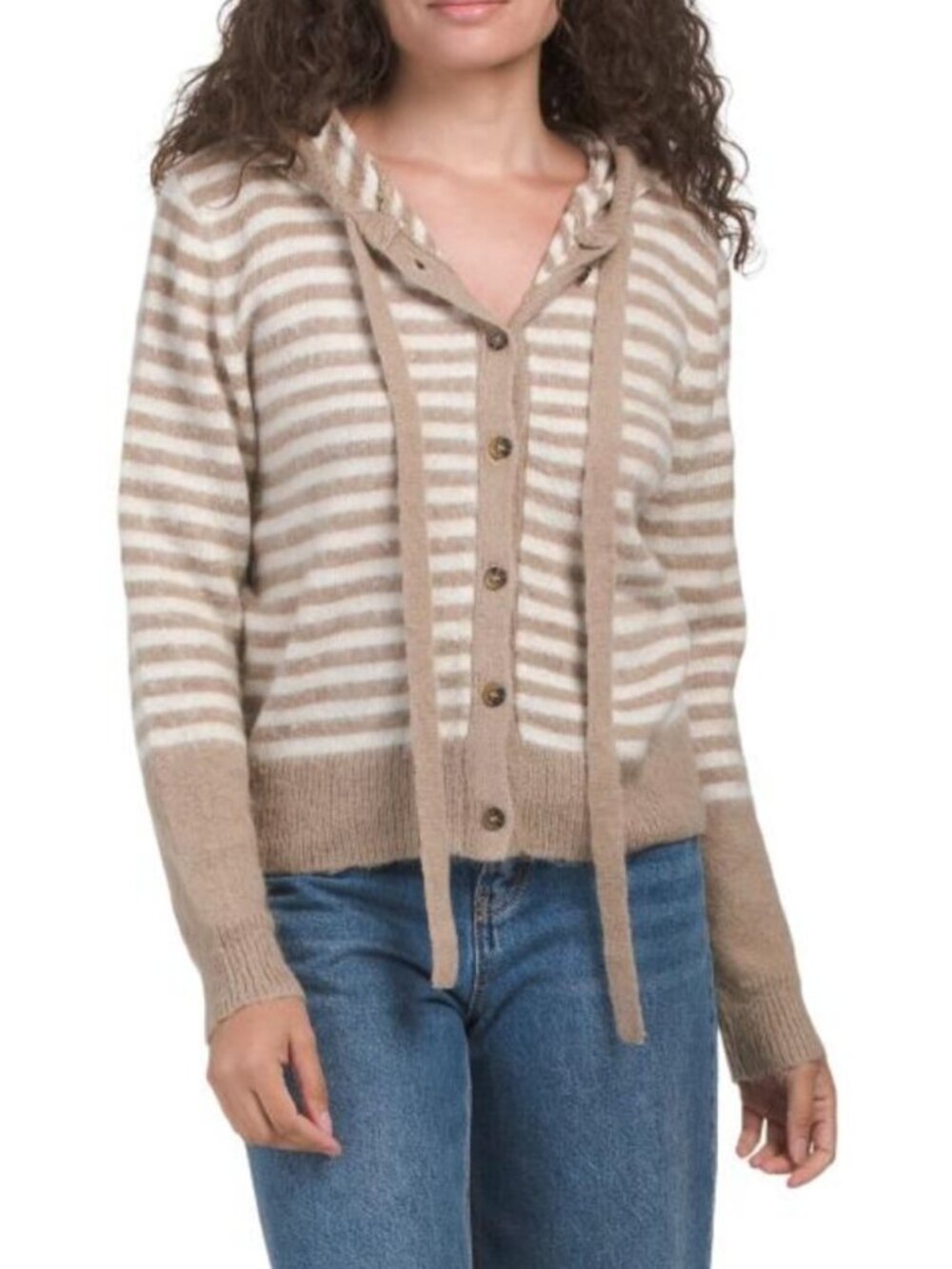 AUREUM Striped Hooded Cardigan